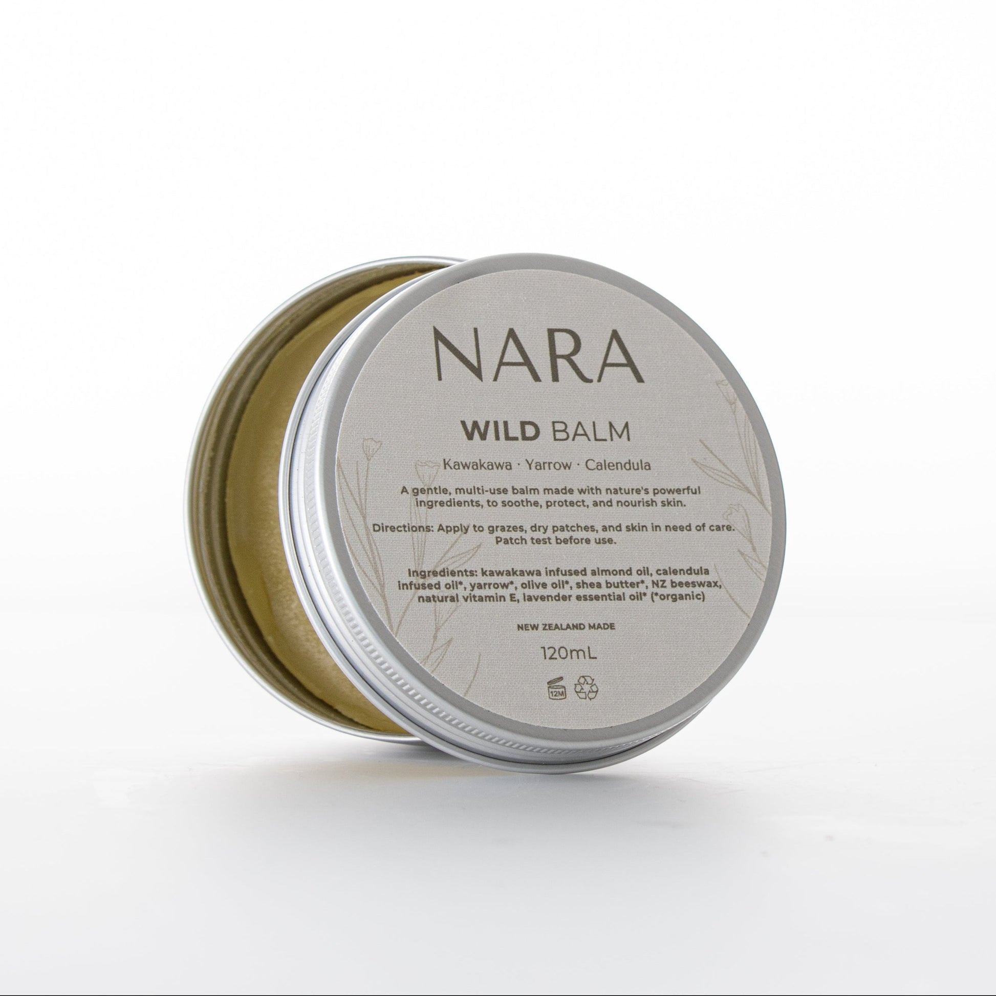 NARA Wild Balm, with Kawakawa Calendula and Yarrow, a mulit-use balm for nourishing the family.