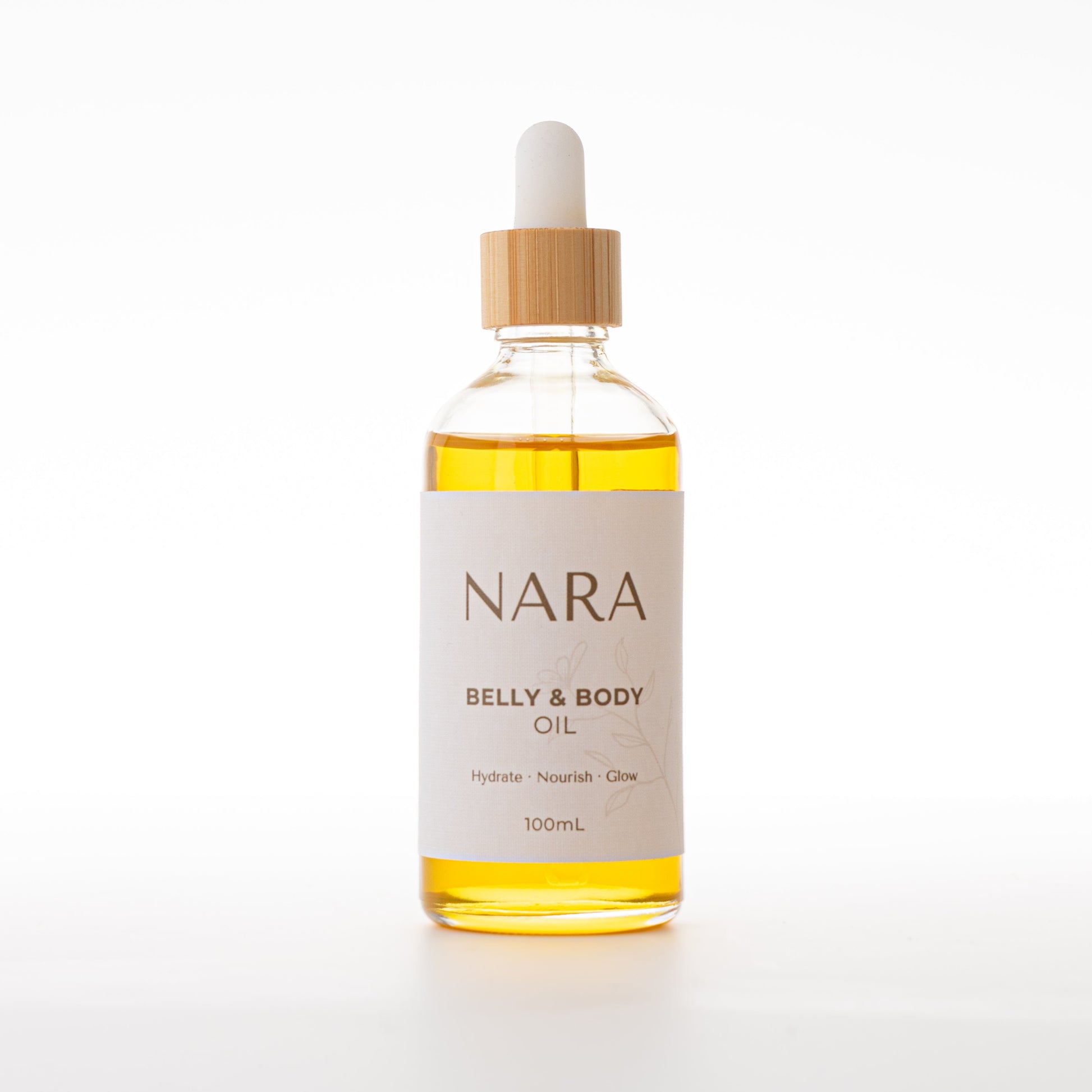 Natural Belly & Body Oil for women and mums is eco-friendly re-usable glass bottle / NARA
